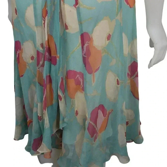 Bcbg Max Azria Silk Floral Halter  Dress Turquoise Orange Size 8 - Picture 8 of 13